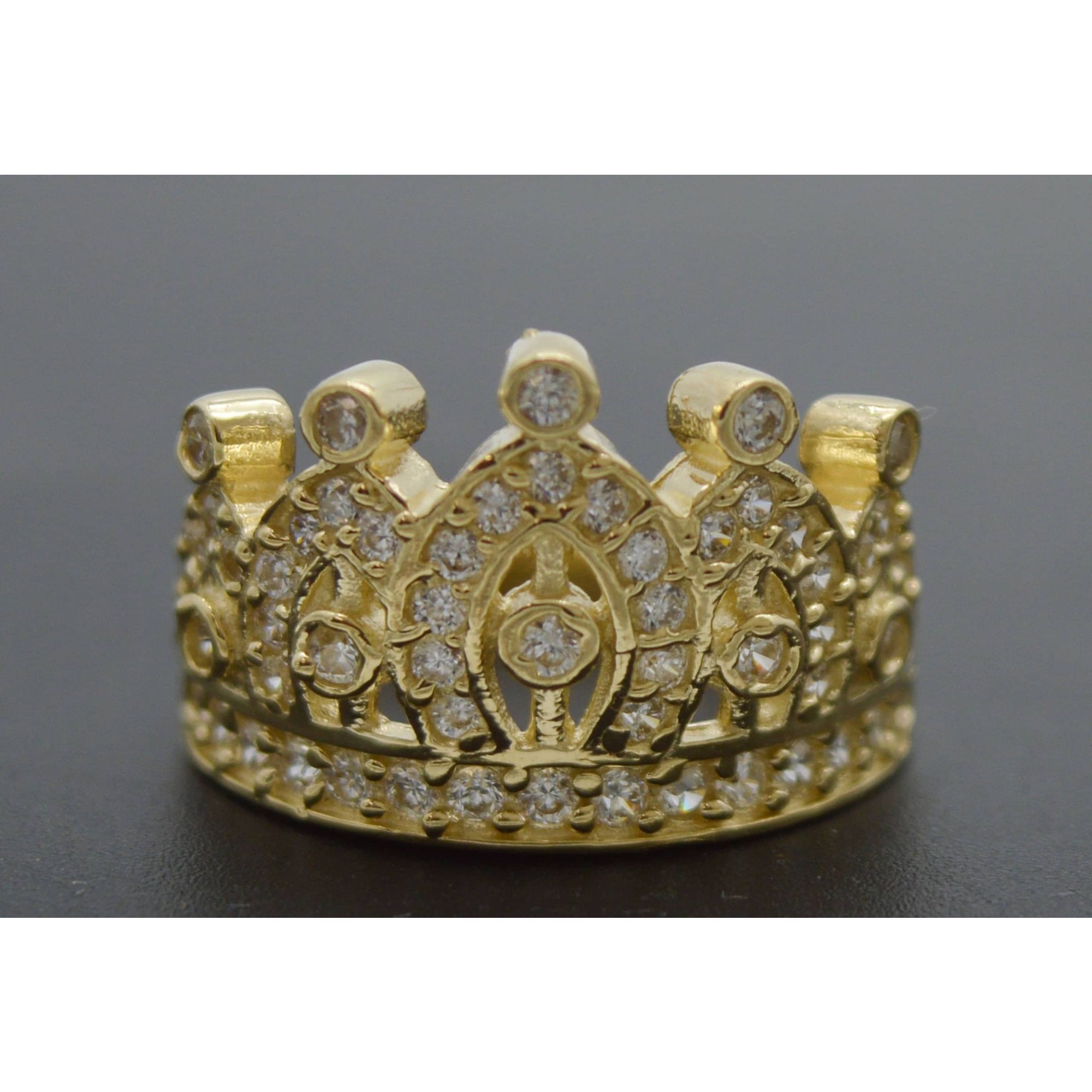 Real Solid 10k Yellow Gold 13.5mm Mens King Crown Cz Ring 4.5 Gram All Sizes